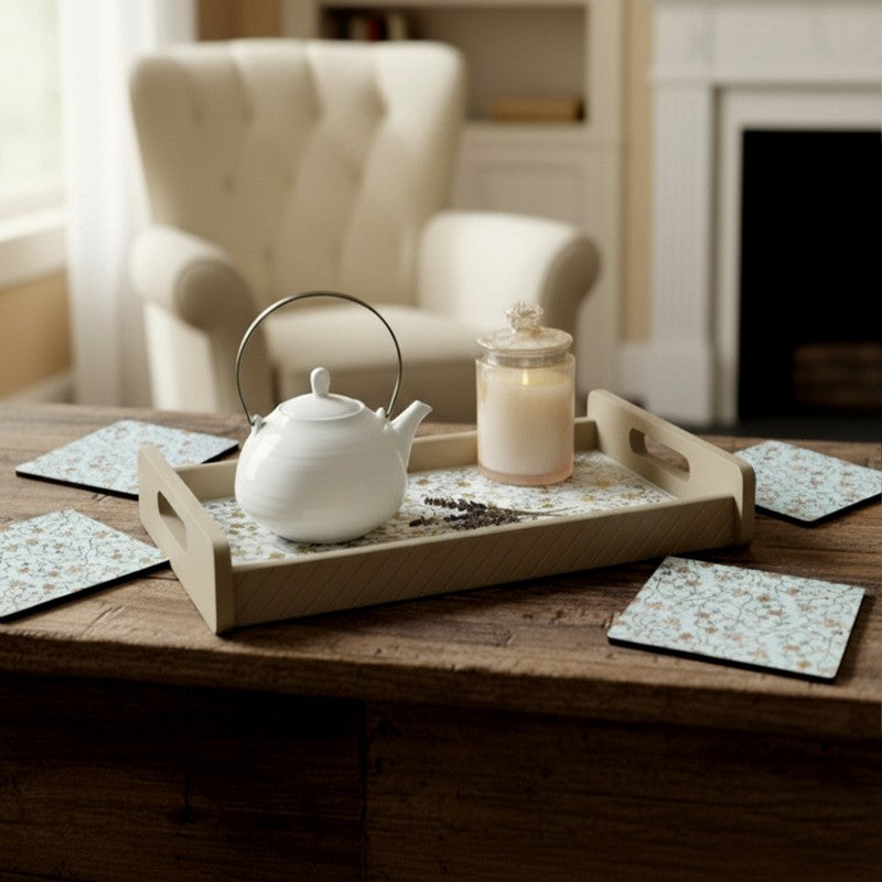 GraceGrain Serving Tray with 4 Coasters - Five Piece Set