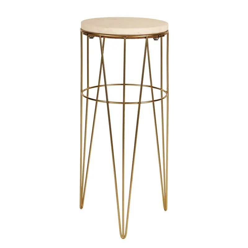 Marble Top Aluminum Side Table (Gold) - Large media 3