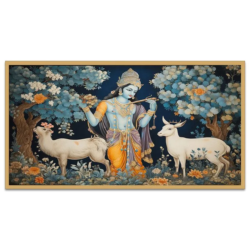 Krishna Bhavana Canvas Wall Painting With Frame media 5