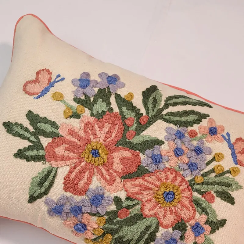 Symphony of Flowers Embroidered Cotton Cushion Cover media 5