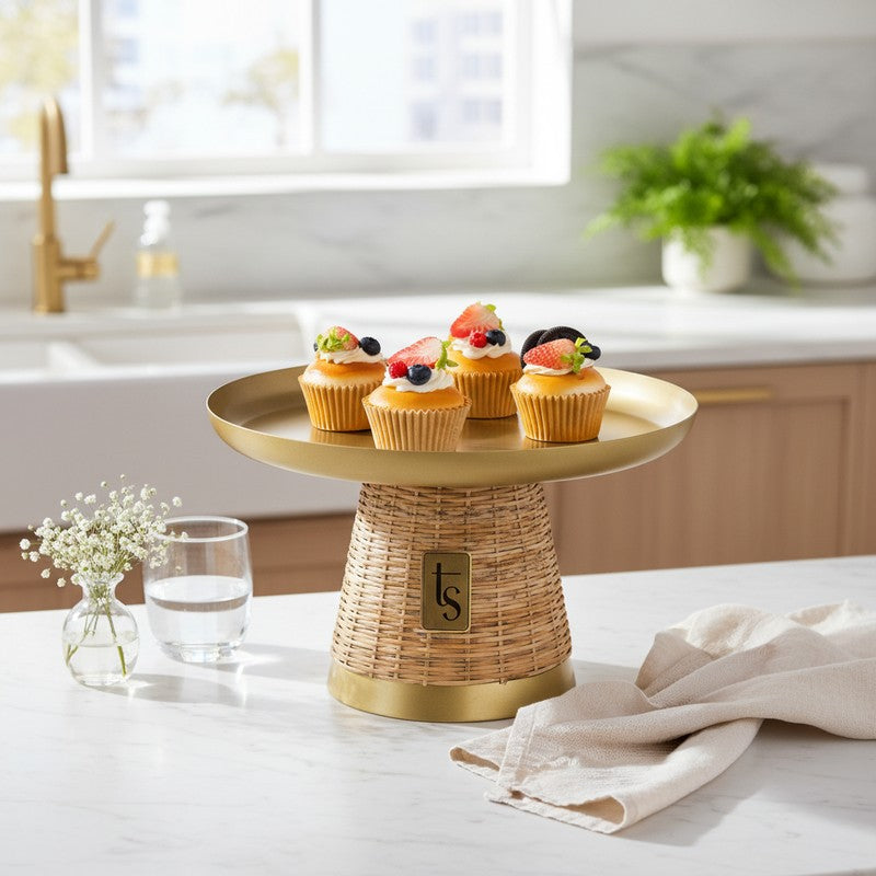 Woven Rattan Wooden Cake Stand