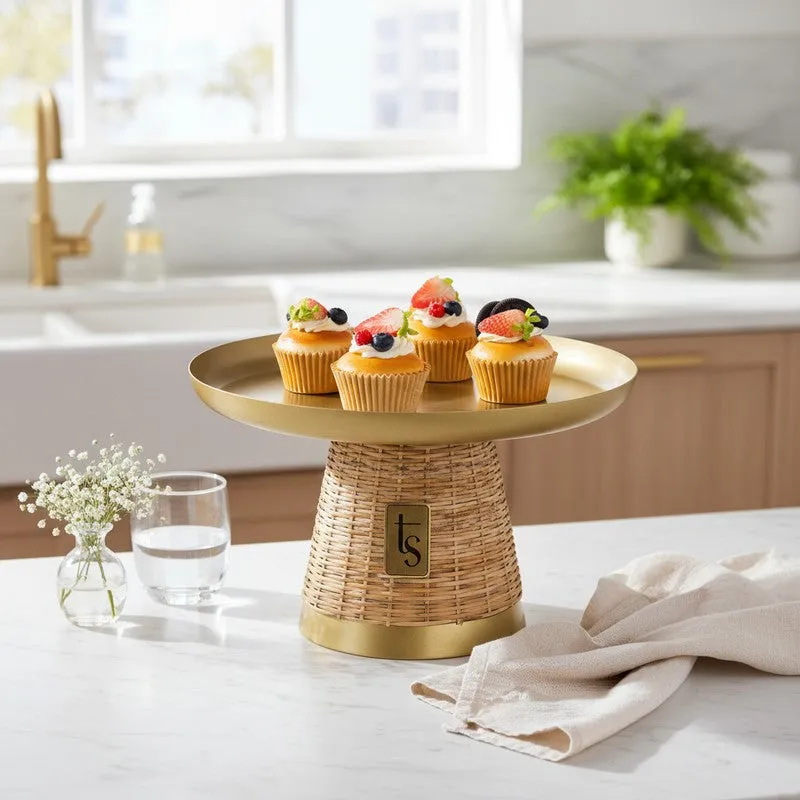 Woven Rattan Wooden Cake Stand media 1