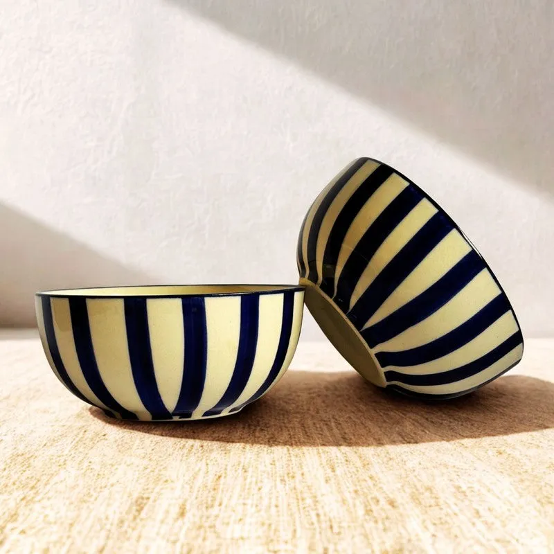 Crafted Ceramic Snack Bowls (Blue,White, 200 mL Each) - Set Of Two media 3