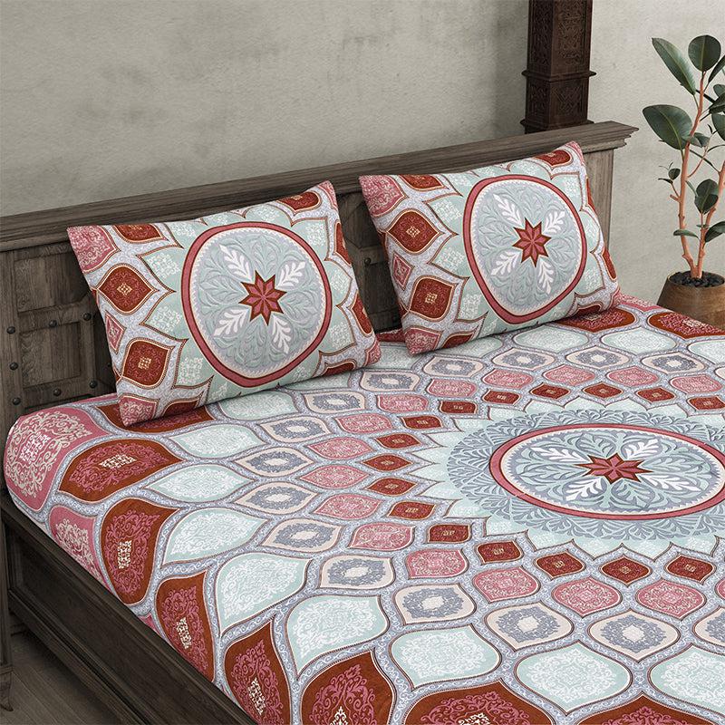 Navaj Mandala Cotton Bedsheet (Grey,Red) - 240 TC media 3