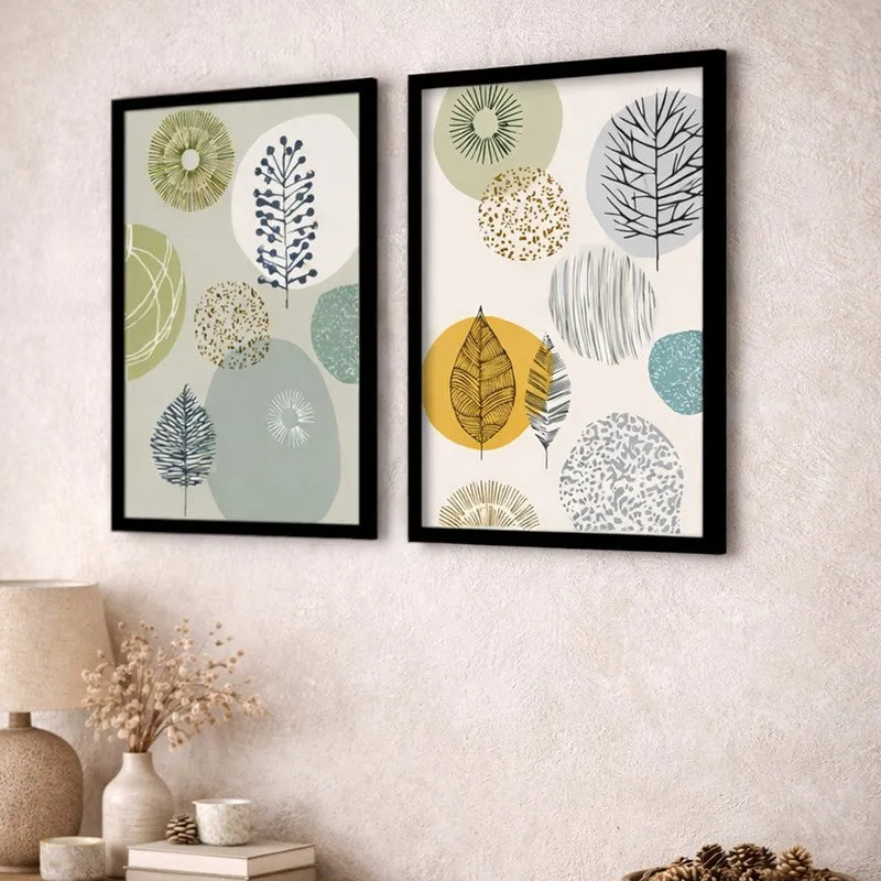 GeoLeaf Paper Wall Painting With MDF Frame - Set Of Two media 3