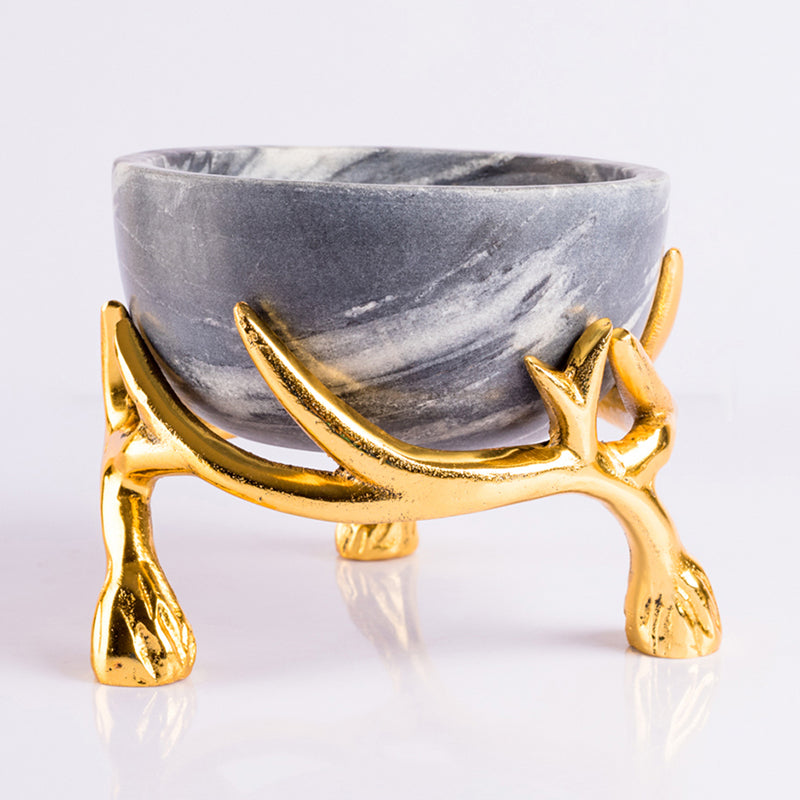 Carrara Cradle Marble Serving Bowl With Metal Stand (Grey) - 300 ML media 5