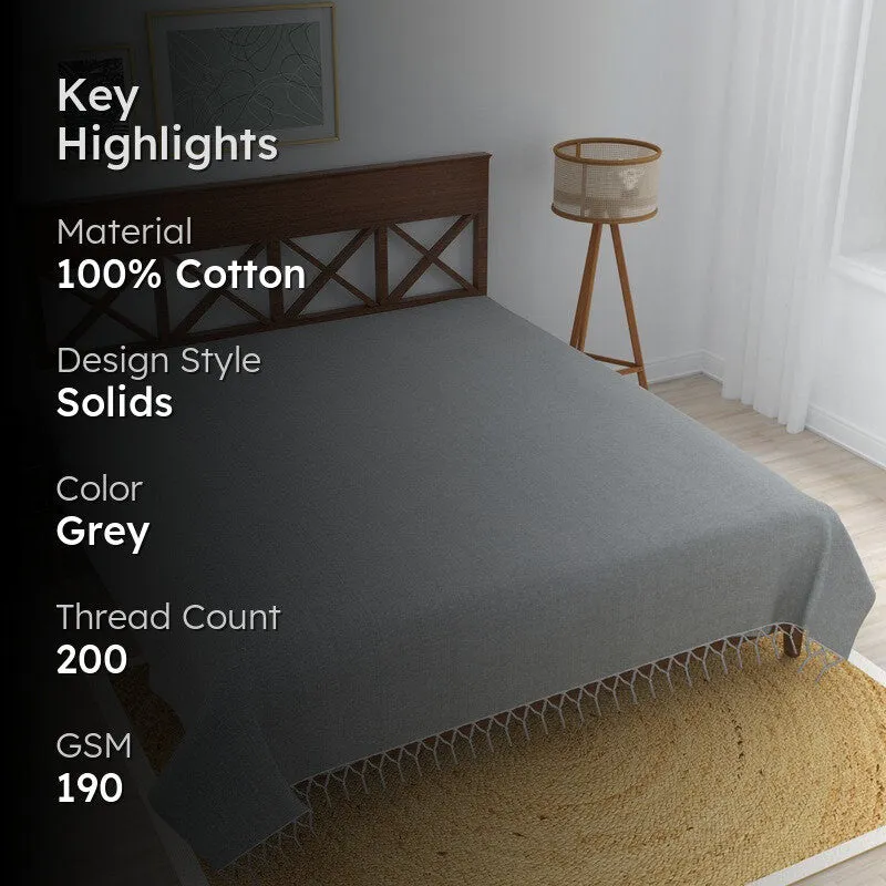 Artloom Solid Cotton Bedsheet (Grey) - 200 TC media 2