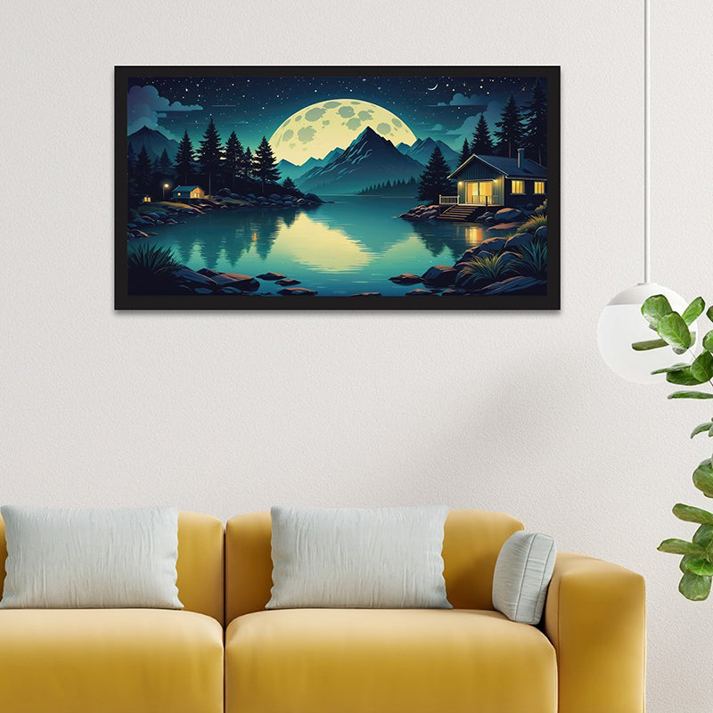 Lakeside Moonrise Canvas Wall Painting media 6
