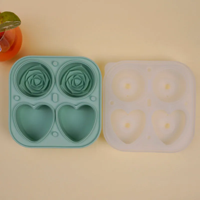 Rose Heart Silicone 4-Cube Ice Mould - Green media 4