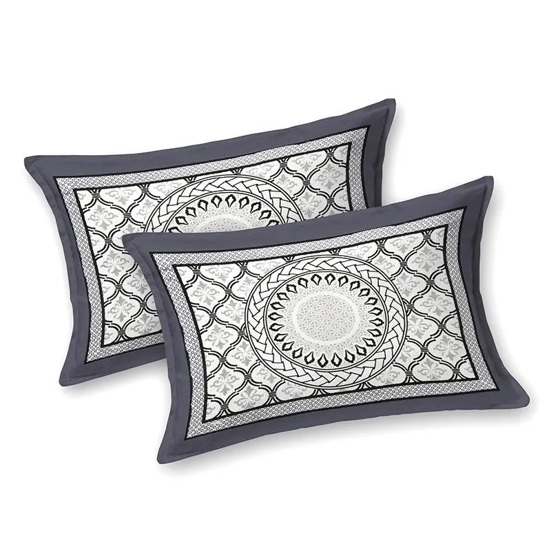 Riviera Printed Cotton Bedsheet (Grey) - 180 TC media 4