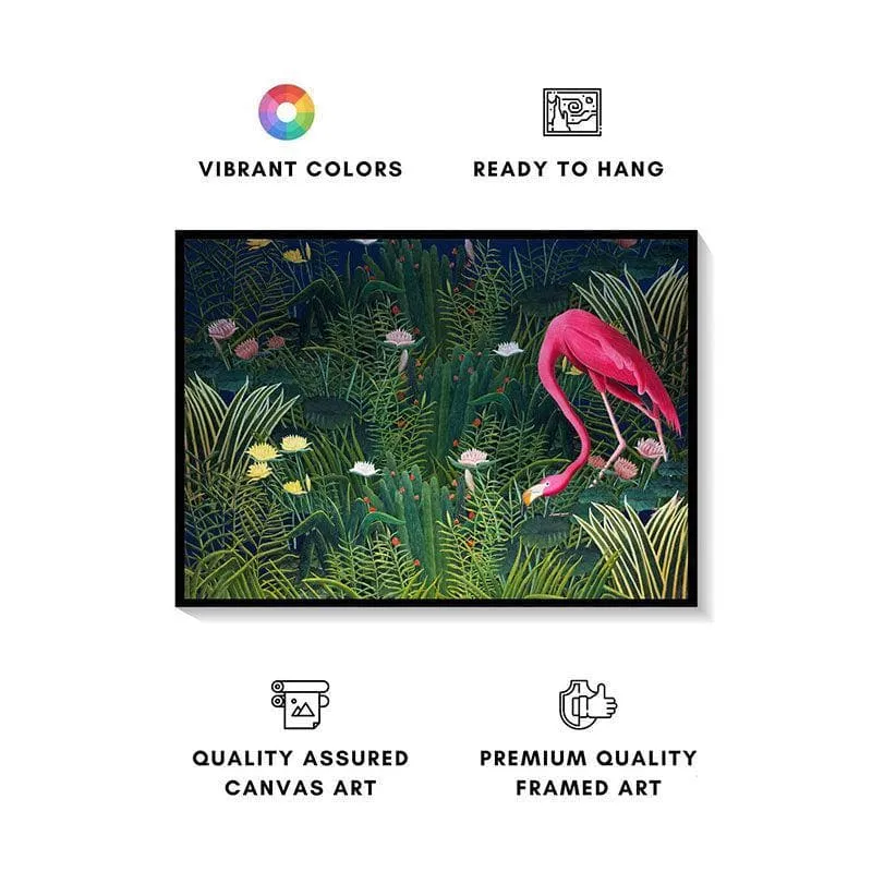 Flamingo & Flower Wall Painting - Black Frame media 4