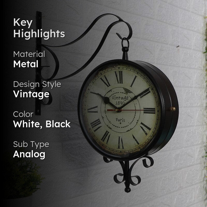 Nira Double Sided Roman Numeral Station Clock - Black & Beige media 2