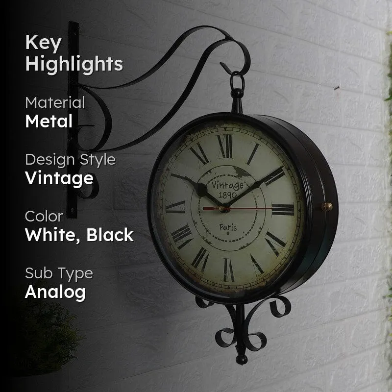 Nira Double Sided Roman Numeral Station Clock - Black & Beige media 2