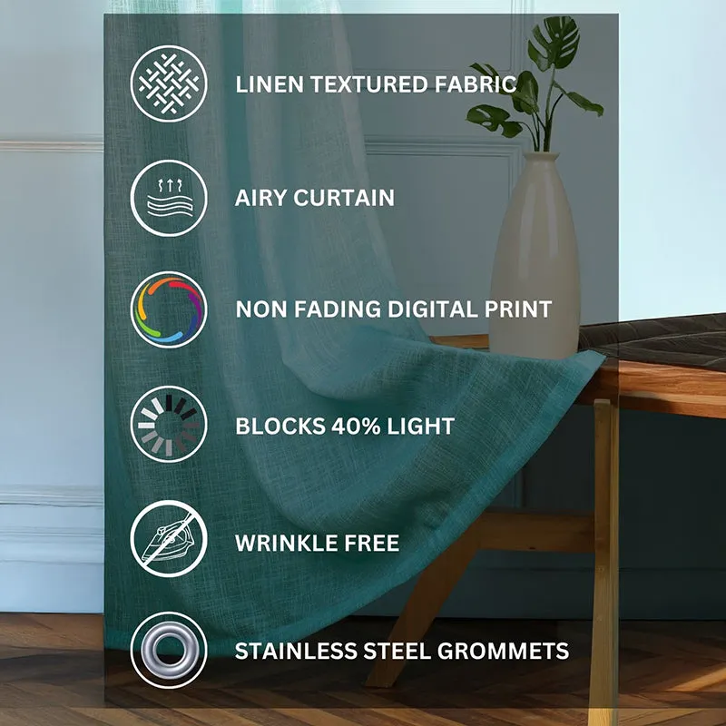 Ombrina Linen Texture Sheer Curtain (Light Blue) - Set Of Two media 7