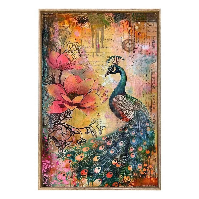 Peacock & Petals Canvas Traditional Wall Art With Frame media 5