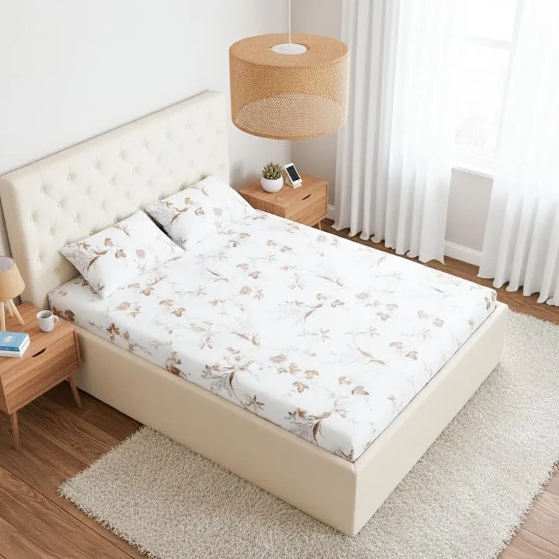 Sunpetal Floral Cotton Bedsheet (Brown) - 180 TC media 1