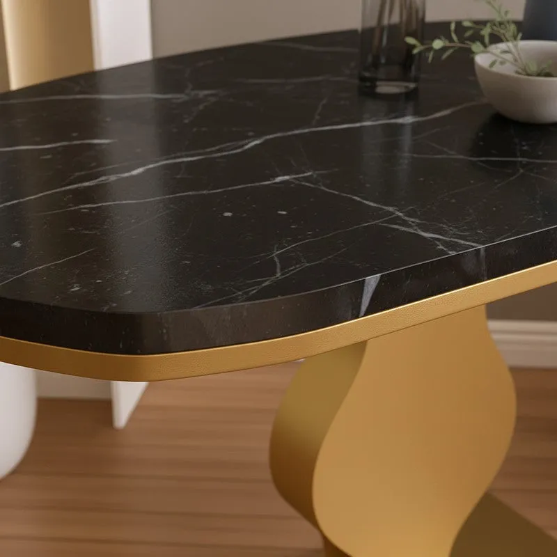 Curvy Metal Console Table with Marble Top (Gold) - Large media 3