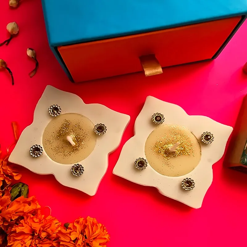 Shubh Aura Candle Holders (Off White) - Set Of Two media 1