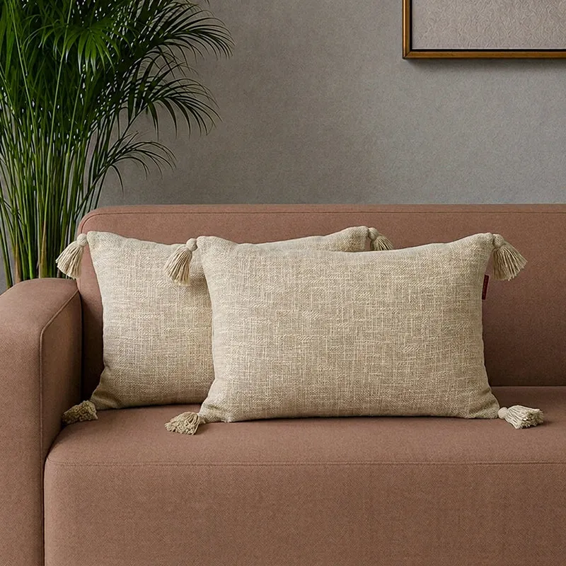 Claira Rectangle Solid Cushion Cover (Off White) - Set Of Two media 1