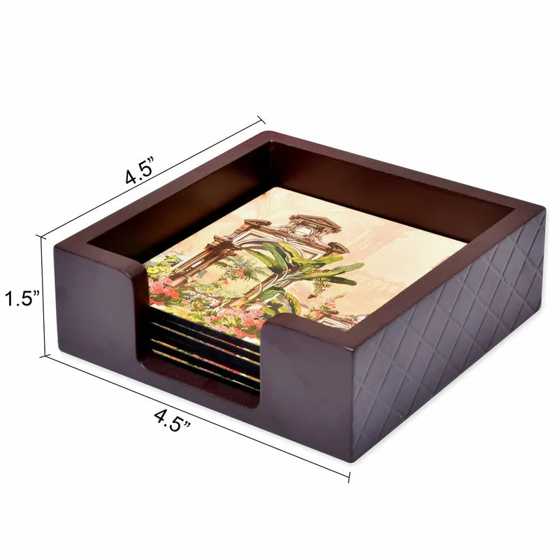 Royal Black & Gold Wooden Coasters with Holder - Seven Piece Set media 8