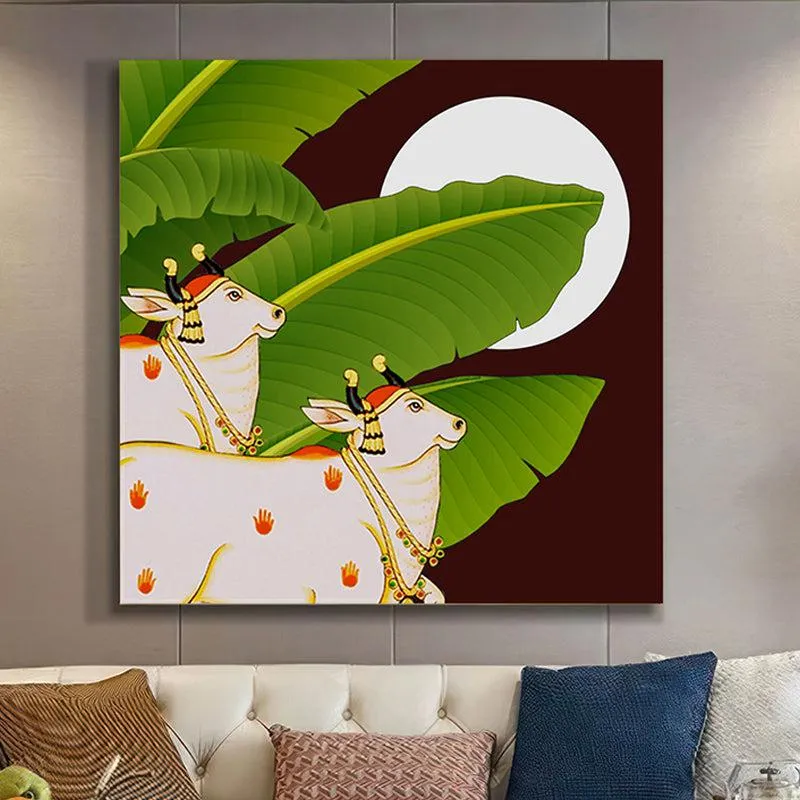 Moonlit Cow Charm Poly Canvas Wall Painting media 1