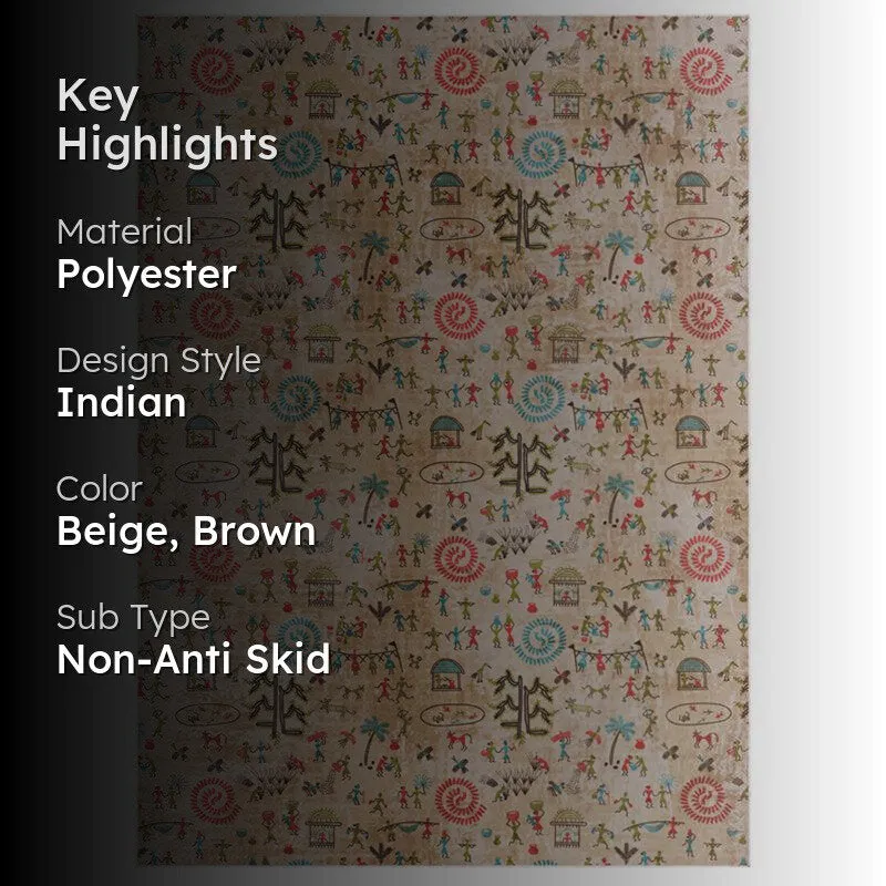 Celebrian Abstract Polyester Anti-Skid Carpet -Beige & Brown media 2
