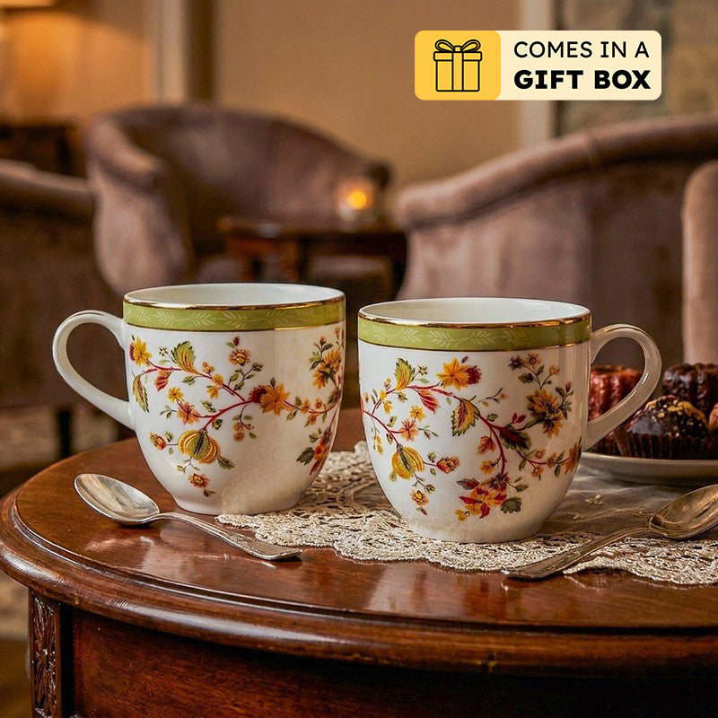 Painted 24k Gold Brushed Porcelain Coffee Mug (300 mL Each) - Set of Four - 300 ML