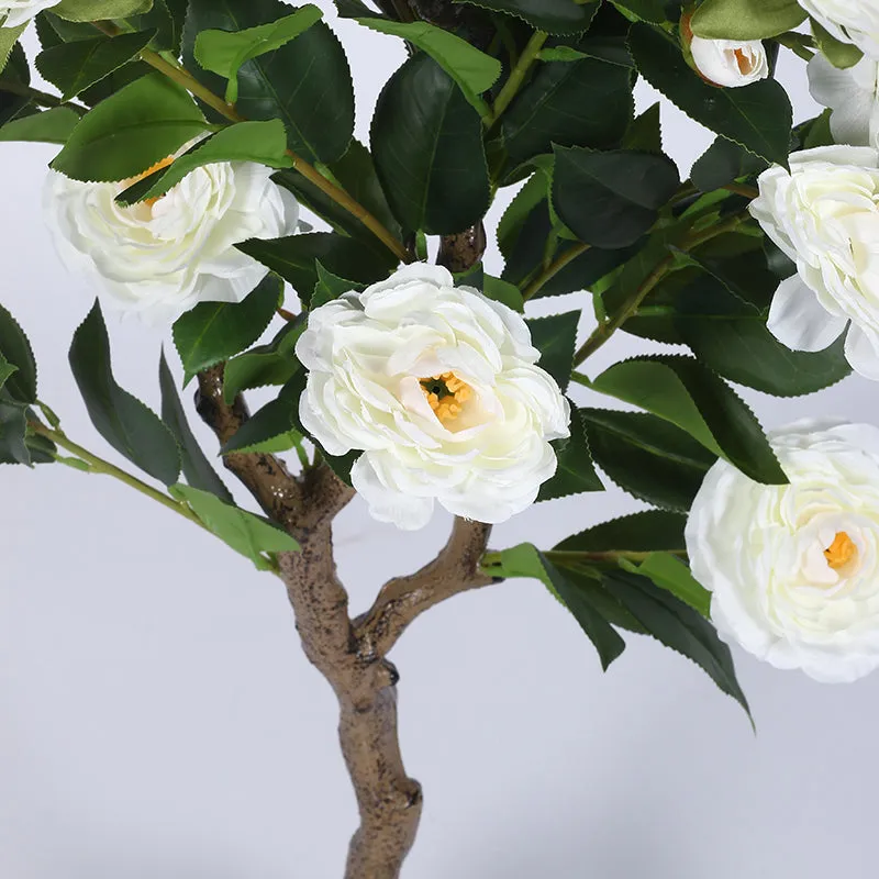 Amara Artificial Camellia Plant With Black Plastic Pot - 4 Feet media 5