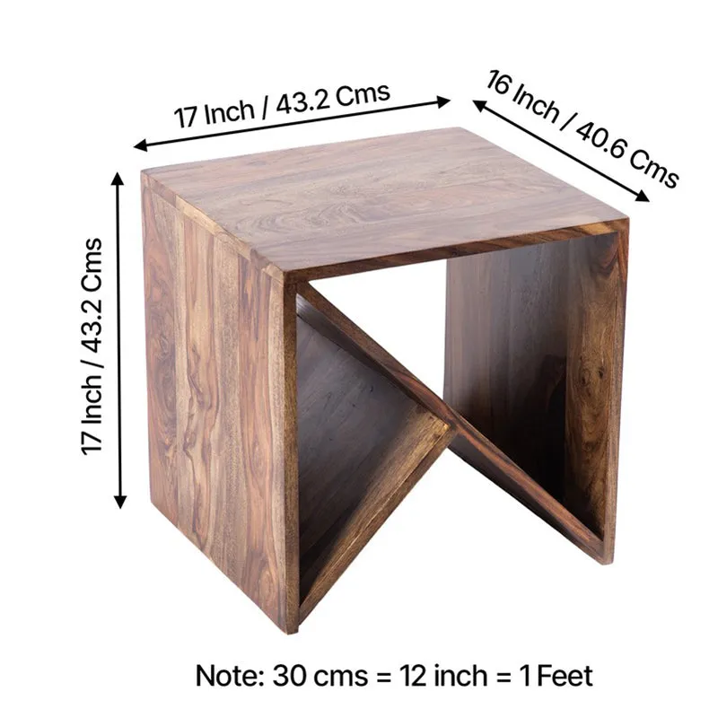 Averox Sheesham Wooden Side & Bedside Table - Brown,Beige media 9