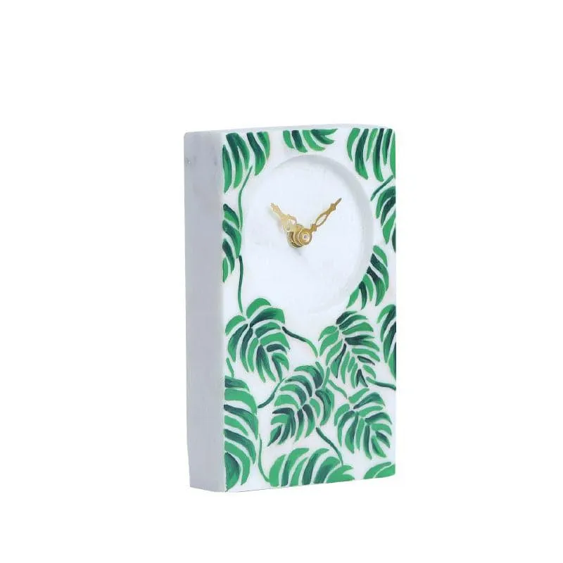 Monstera Spread Hand Crafted Marble Table Clock media 5