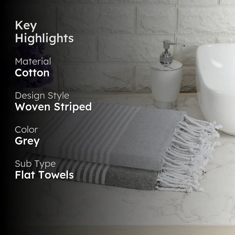 Loomera Striped Cotton Bath Towels (Light & Dark Grey) - Set Of Two media 2