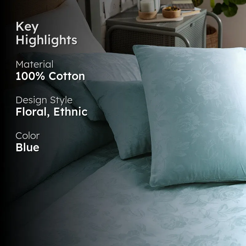 Blooming Rose Jacquard Pillow Cover (Pale Blue) - Set Of Two media 2