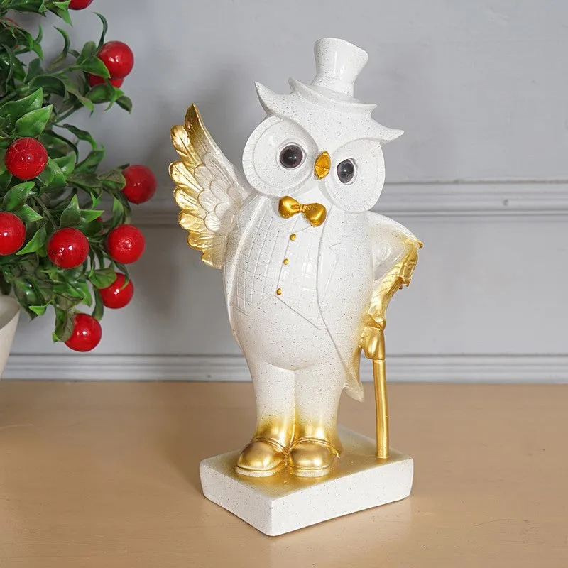 Charming White Owl Resin Showpiece media 1