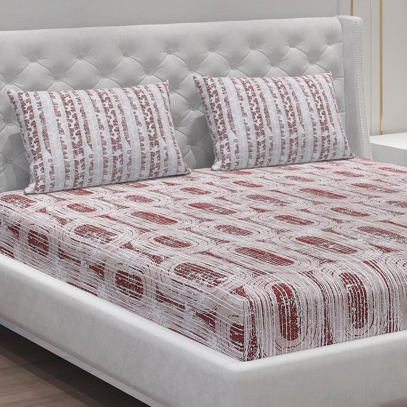 Monte Carlo Striped Ovals Cotton Bedsheet (White,Maroon) - 104 TC media 5