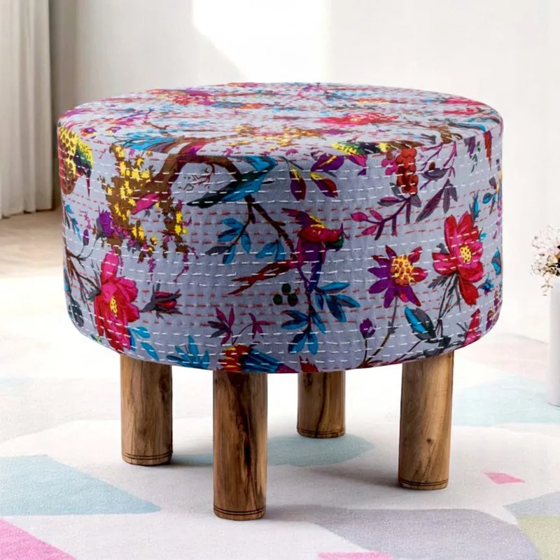 Kverix Acacia Wooden Ottomans - Grey media 1