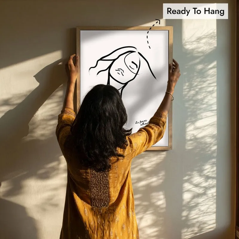 Lowered Gaze Canvas Wall Painting With Brown Frame media 8