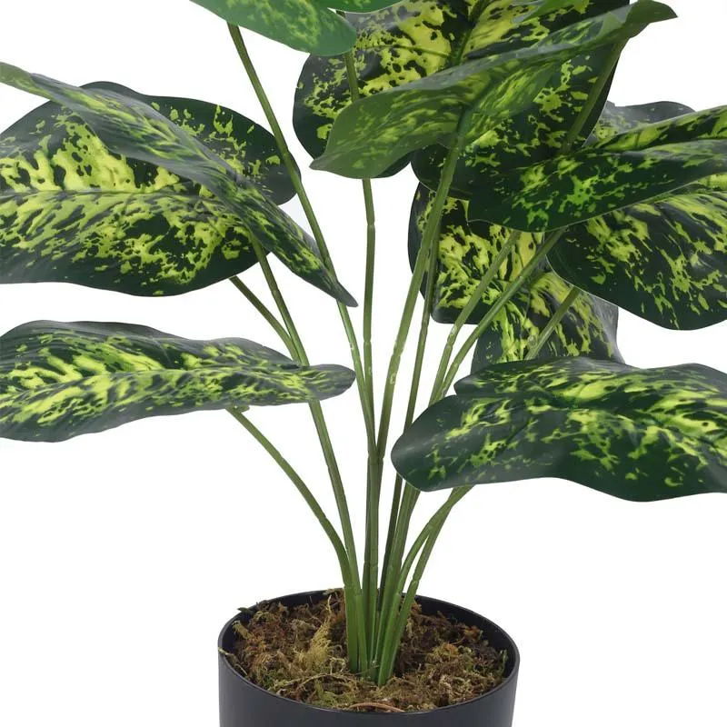 Faux Lush Dieffenbachia Plant With Black Plastic Pot - 1.8 Feet media 5