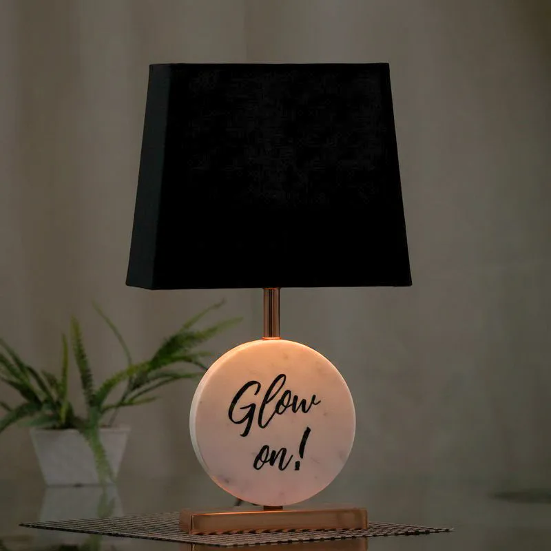 Glow On Marble & Copper Base Fabric Table Lamp - Blue media 1