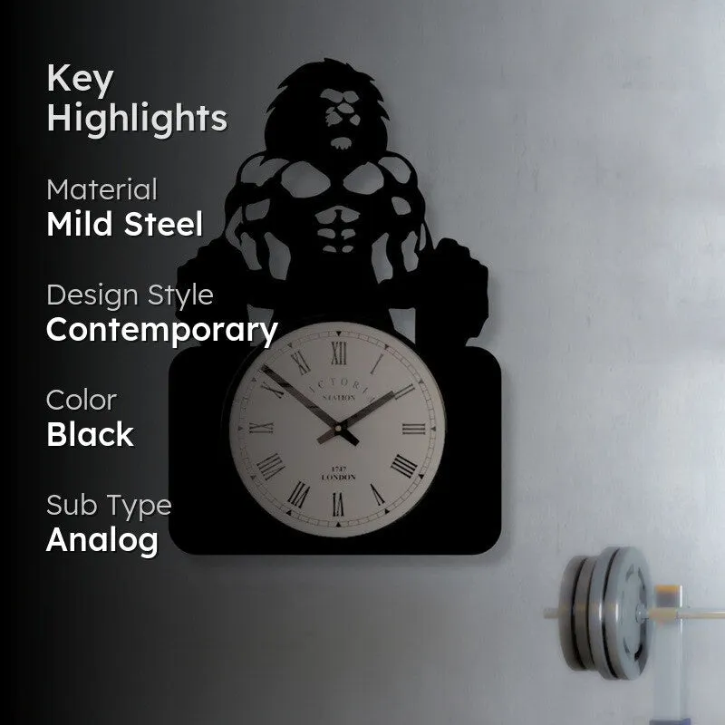 Body Builder Steel Analog Wall Clock - Black media 2