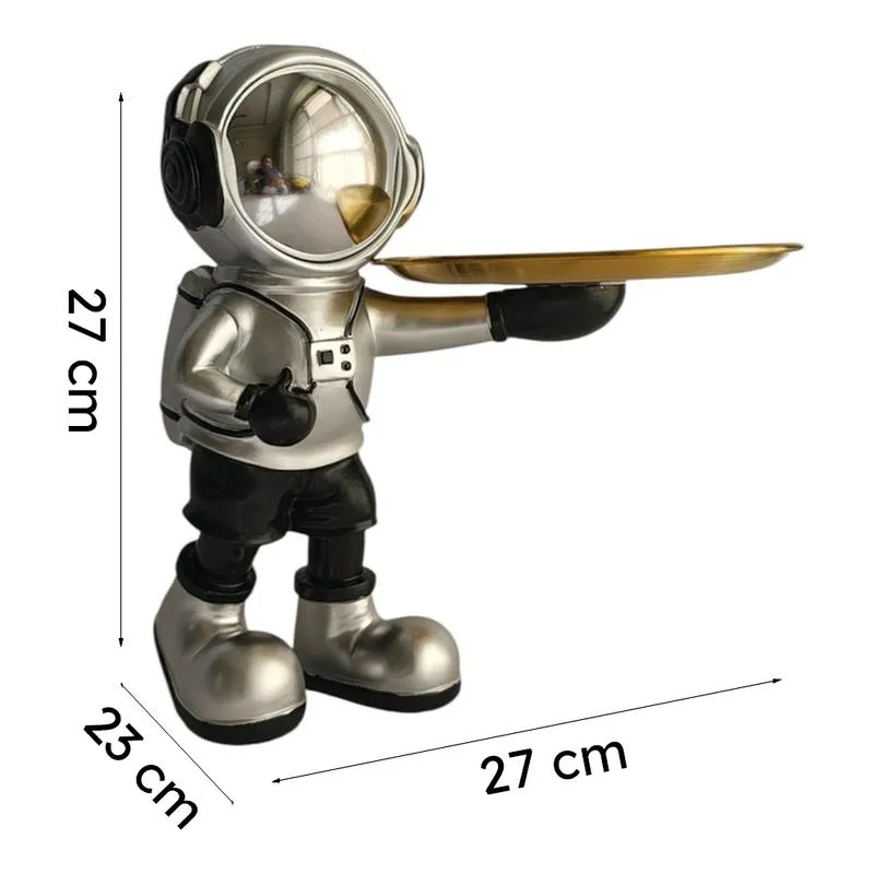 Astronaut accent tray shown with dimensions of 27 by 23 by 27 cm