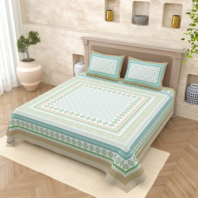 Royal Touch Cotton Bedsheet (Blue,Olive Green) - 120 TC media 1