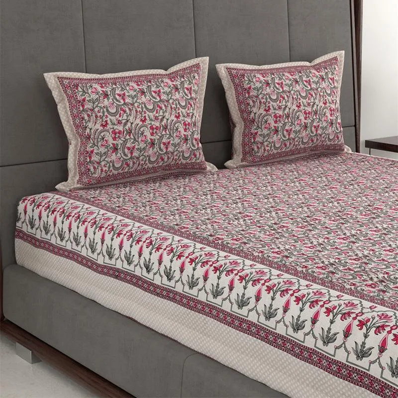 Tridha Printed Cotton Bedsheet (Pink) - 280 TC media 5