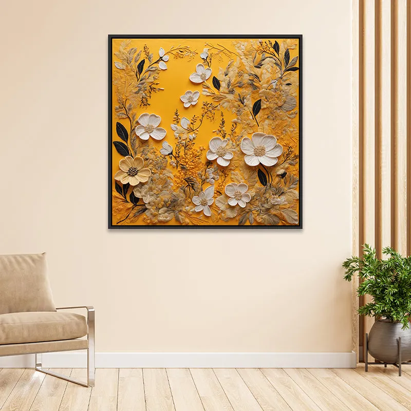 Blooms Of Desert Canvas Wall Painting With Frame - Black media 1