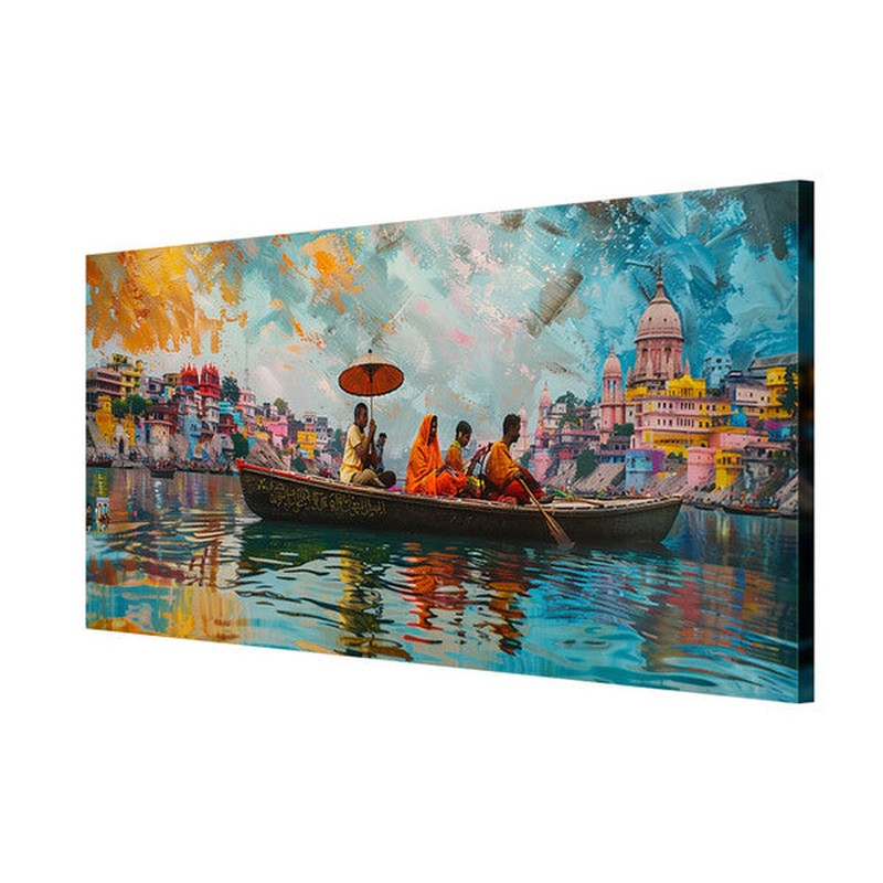 Dynamic Banaras Ghats Poly Canvas Wall Painting media 5