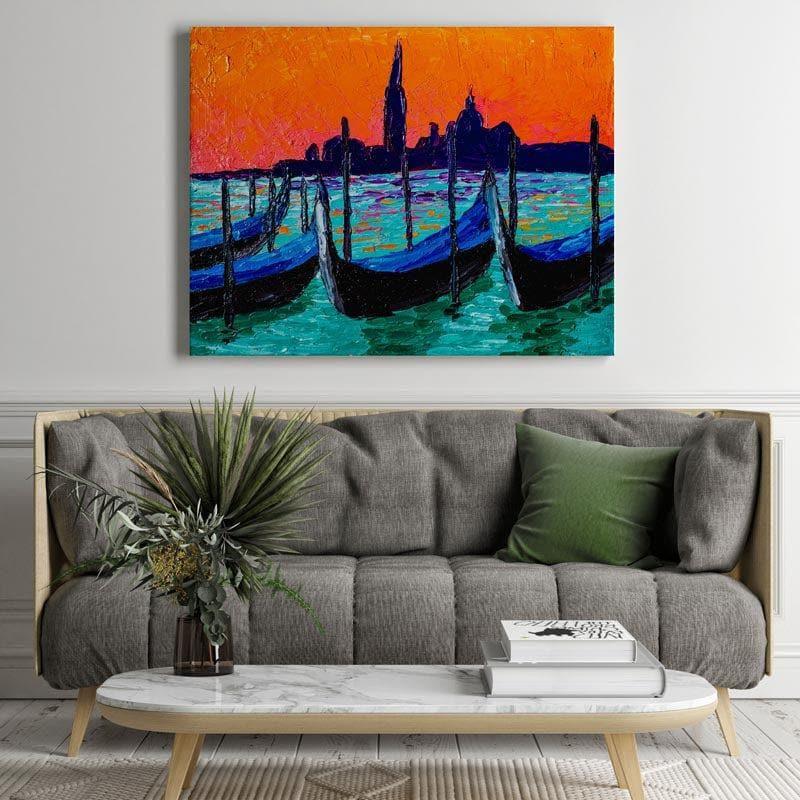 Venetian landscape at sunset Canvas Painting - Arina Iastrebova - Gallery Wrap