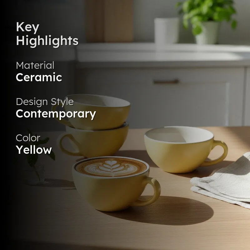 Ceramic Tea Cups (Yellow,240 mL Each) - Set Of Four media 2