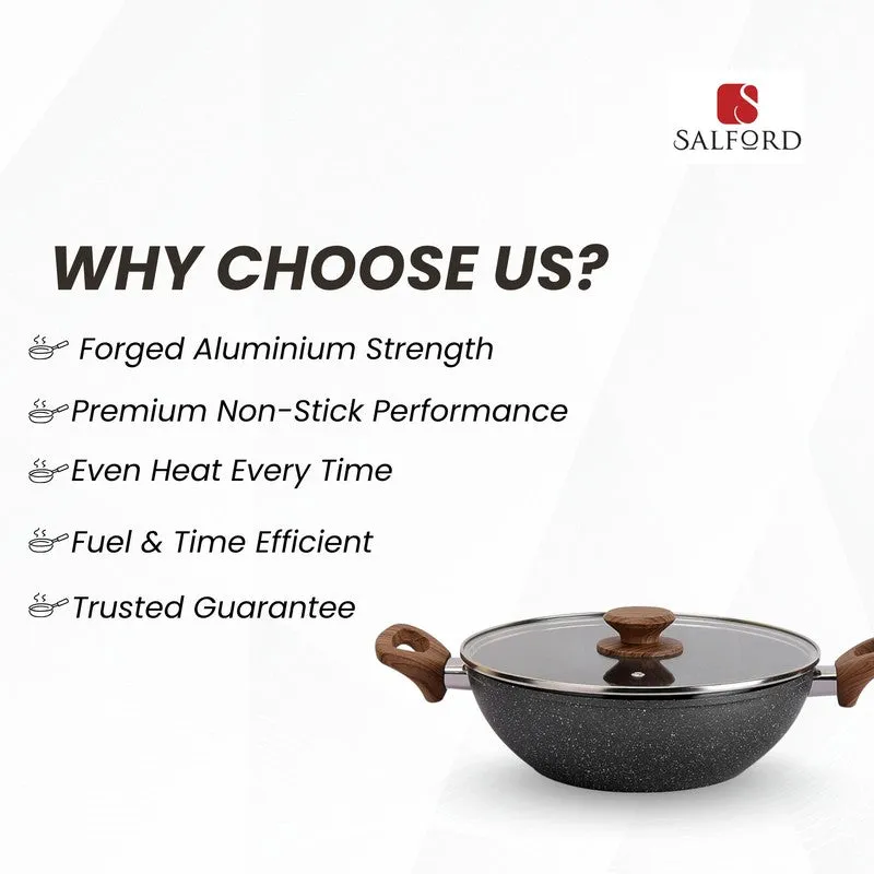 Salford Forged Non Stick Kadai with Glass Lid (Black Marble) -  2500 mL media 11