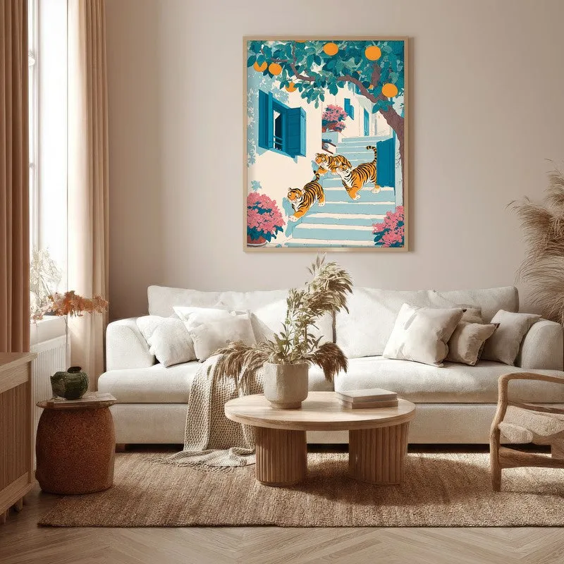 Tiger Cubs Canvas Wall Painting - Brown Frame media 5