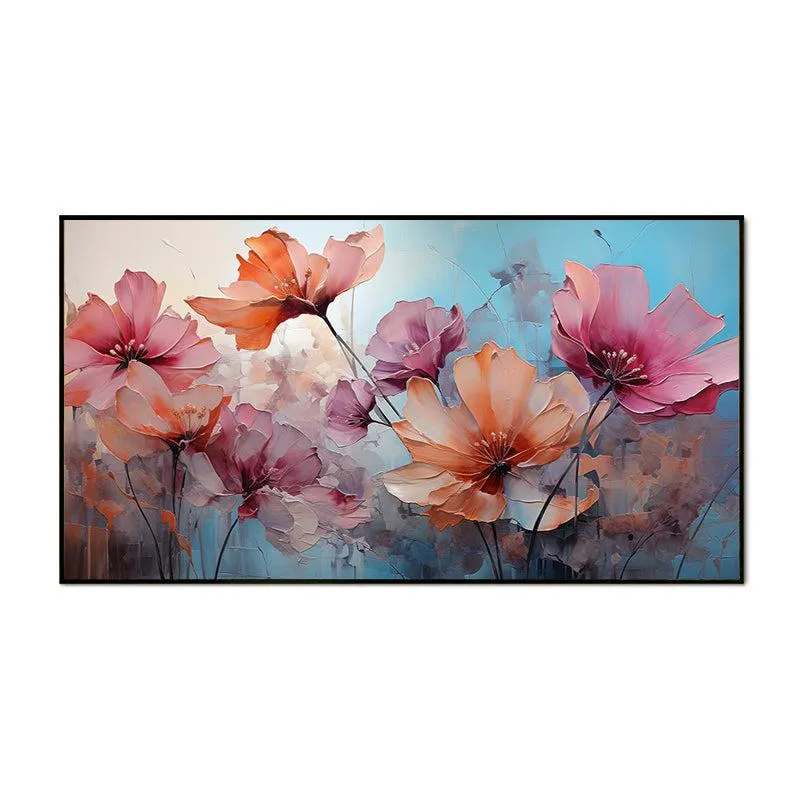Blushing Petals In Blue Floral Canvas Wall Painting With Frame - Black media 5