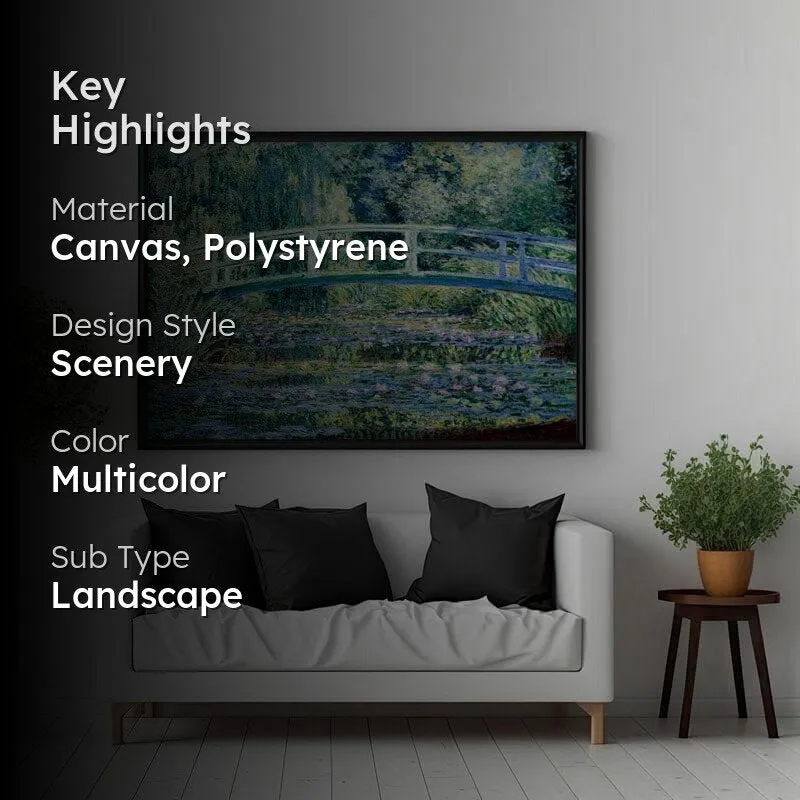Water Lilies And Japanese Bridge By Claude Monet Canvas Wall Painting - Black Frame media 2